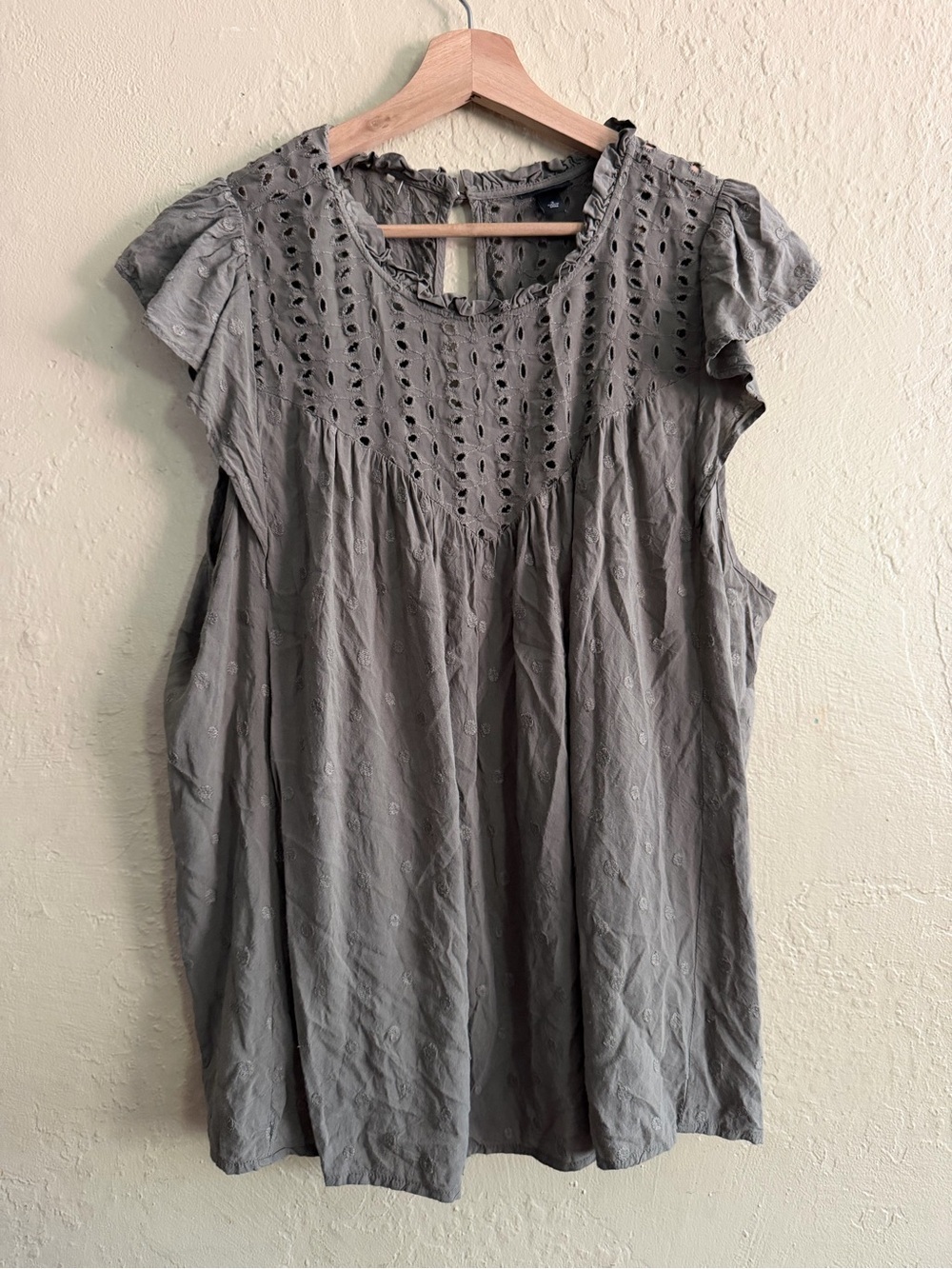 torrid Green Eyelet Yoke Cap-Sleeve Blouse